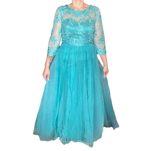 Blue 50's Ball Gown size 10 Tulle Lace Beading Sequins Formal Prom Gala Wedding - Picture 1 of 9
